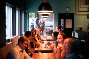 People talking over lunch