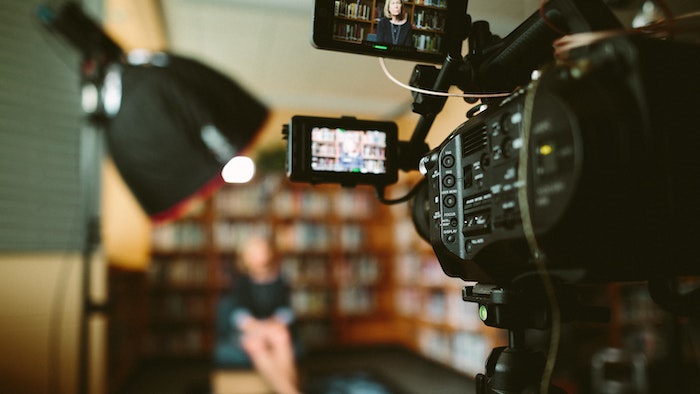 Person being filmed for an interview