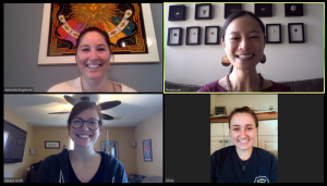 Four women smiling in a Zoom video conference call